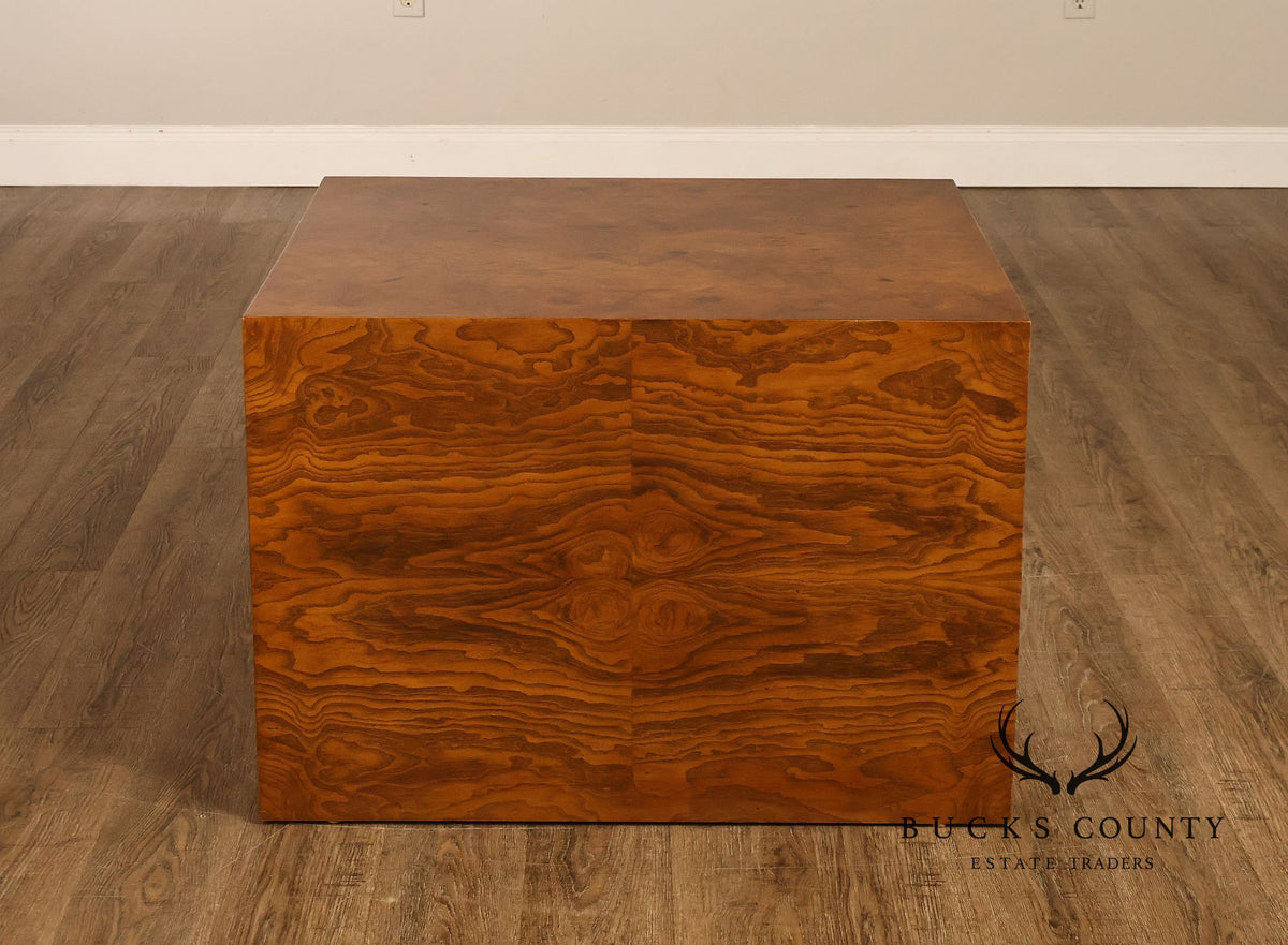 Thayer Coggin Milo Baughman Mid Century Modern Burl Wood Cube Side Table