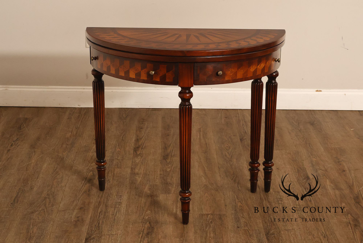 Maitland Smith Inlaid Demilune Console Games Table