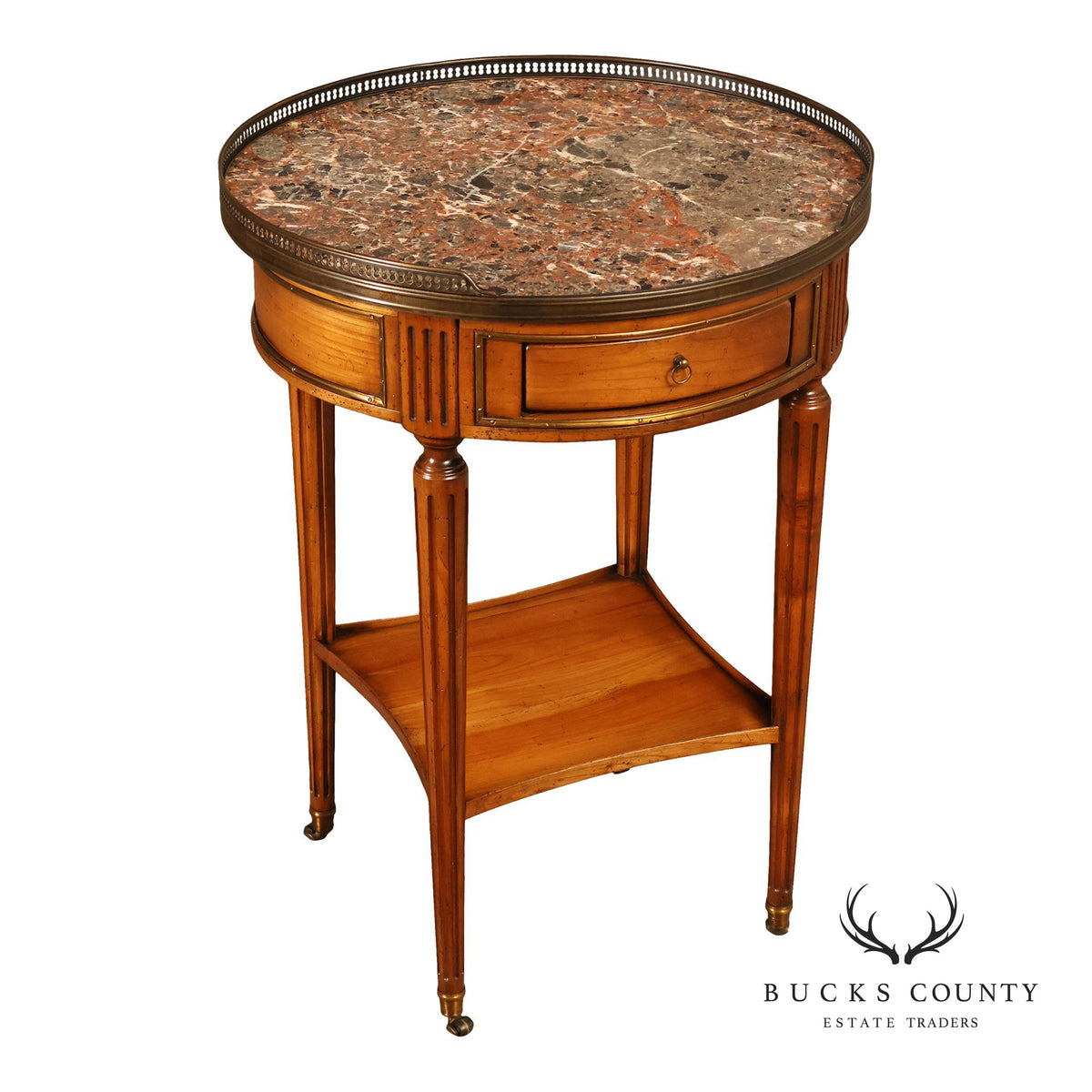 De Bournay French Louis XVI Style Round Marble Top End Table