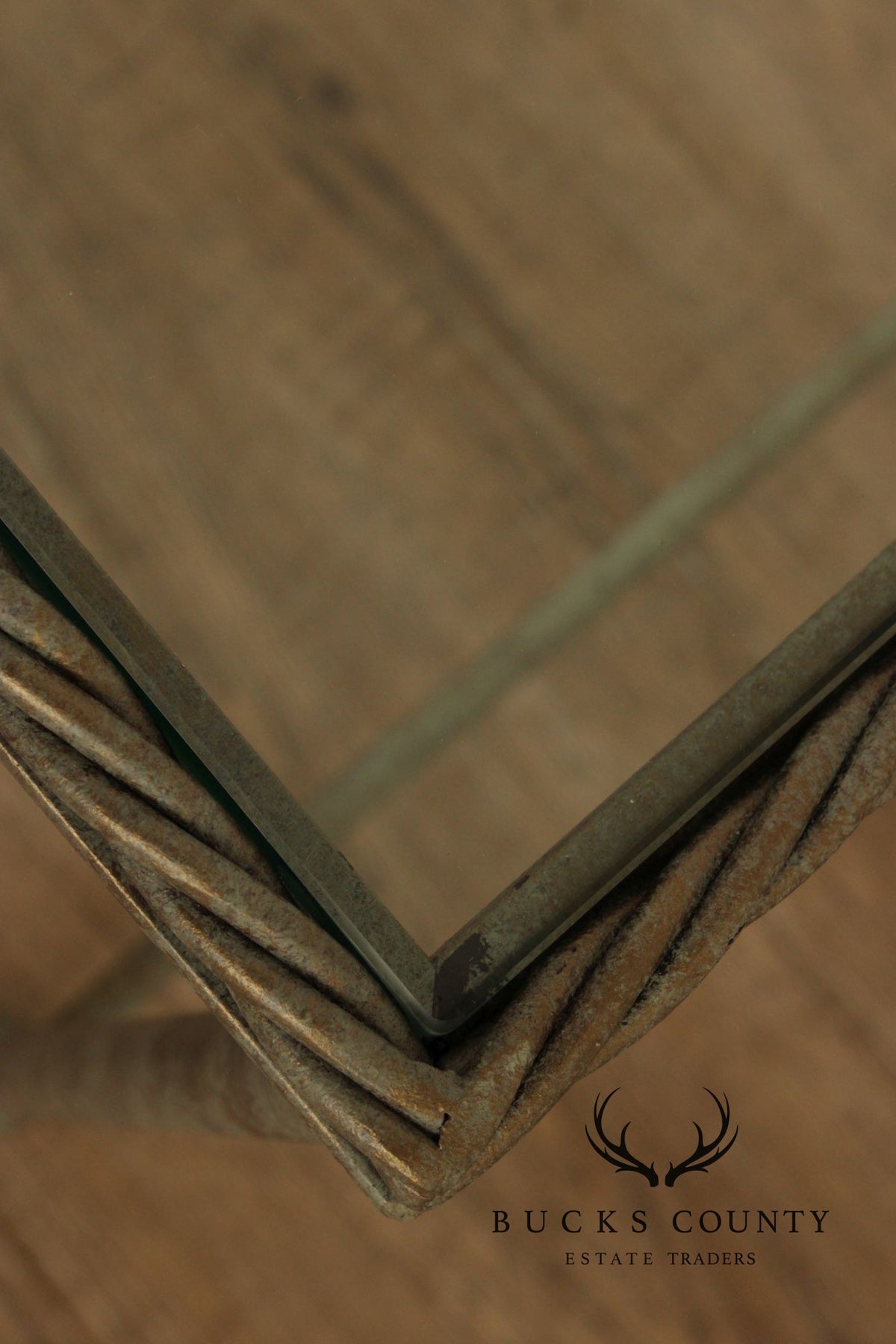 Vintage Pair of Iron Glass Top Nesting Tables