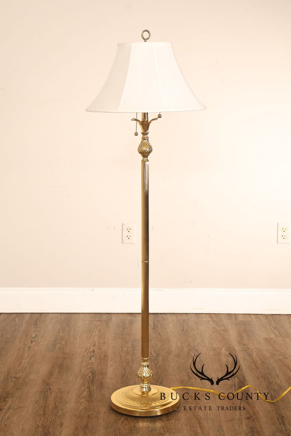Traditional Brass Double Light Pineapple Accent Floor Lamp With Shade