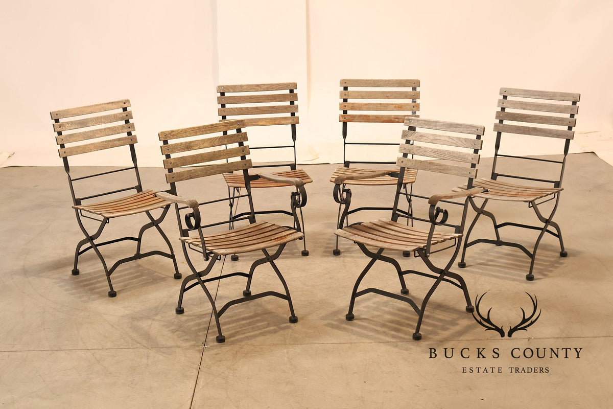 Ballard Designs Giardino 7 Piece Outdoor Dining Set with Teak Table and Iron Chairs