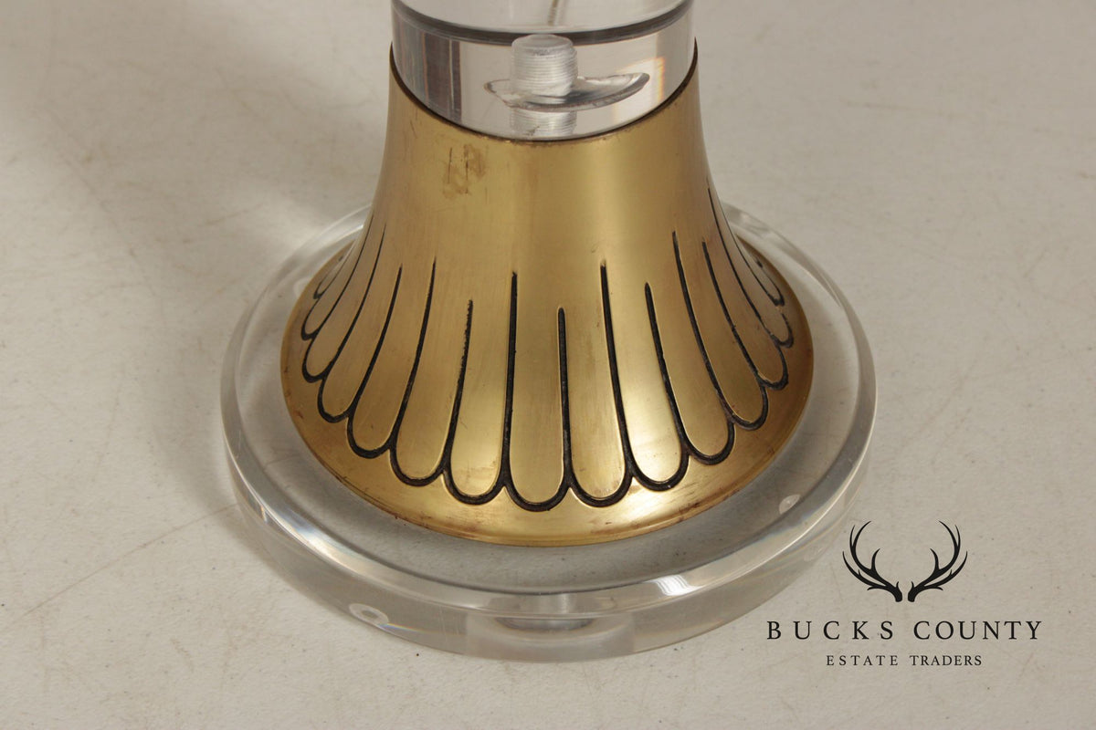 Leviton Art Deco Style Pair of Brass And Lucite Table Lamps