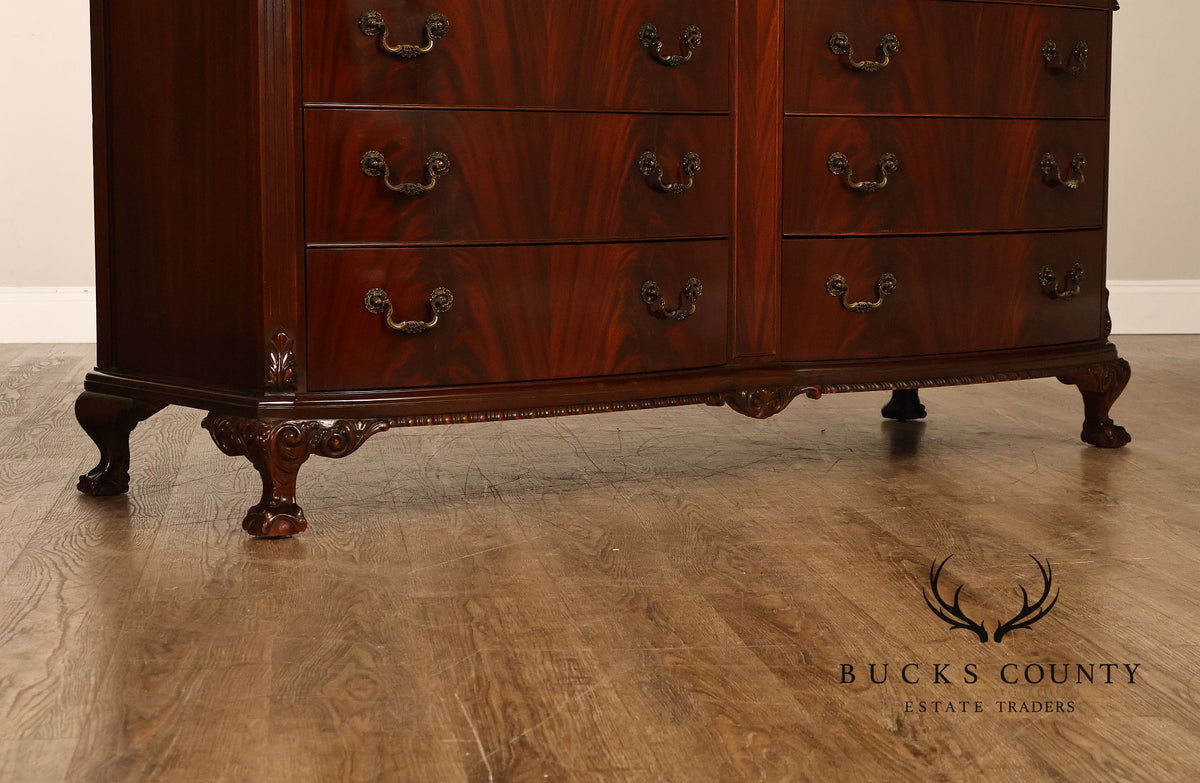Traditional Mahogany Double Dresser With Carved Claw Feet