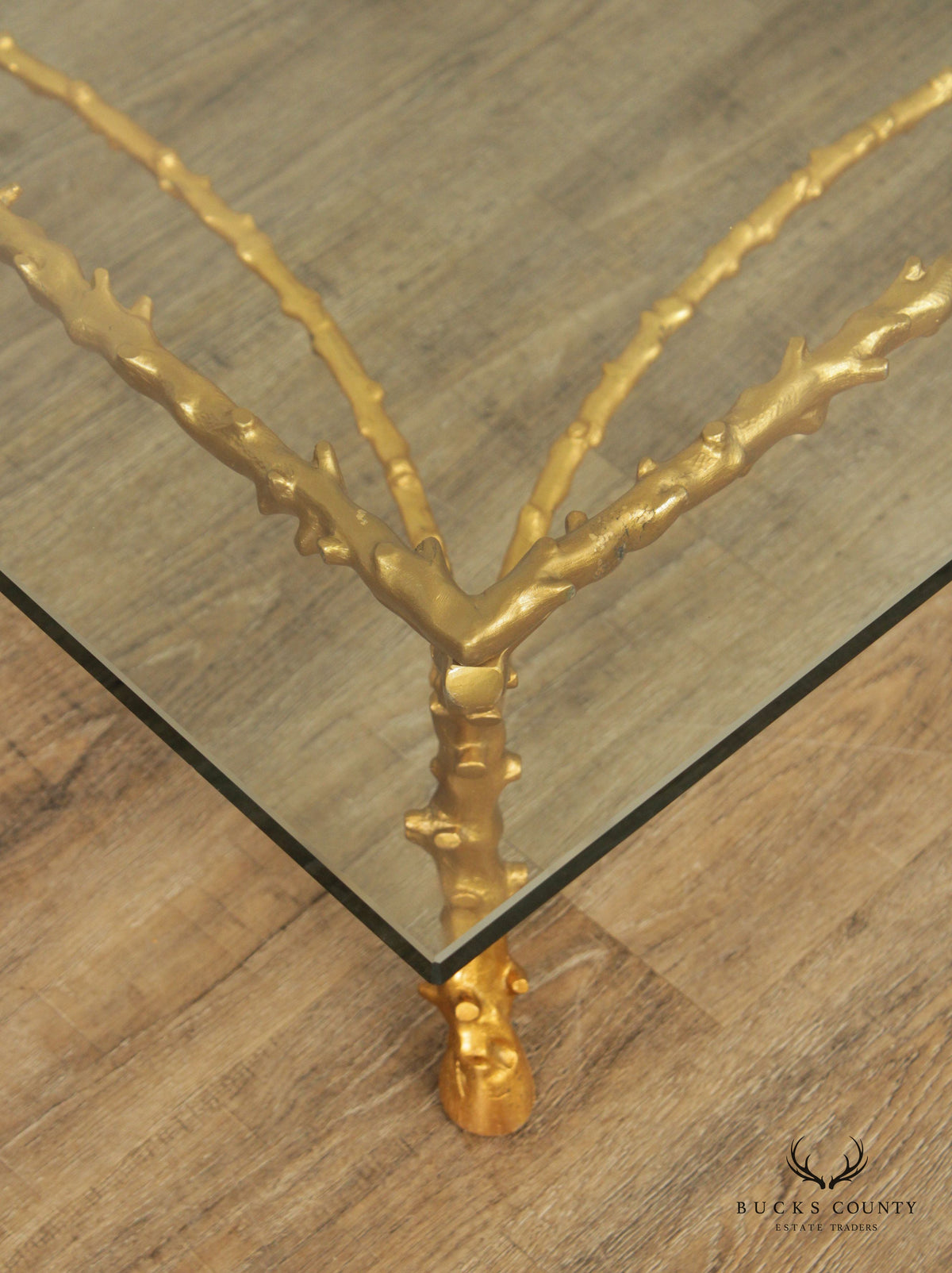 Italian Hollywood Regency Gilt Bronze Glass Top Coffee Table