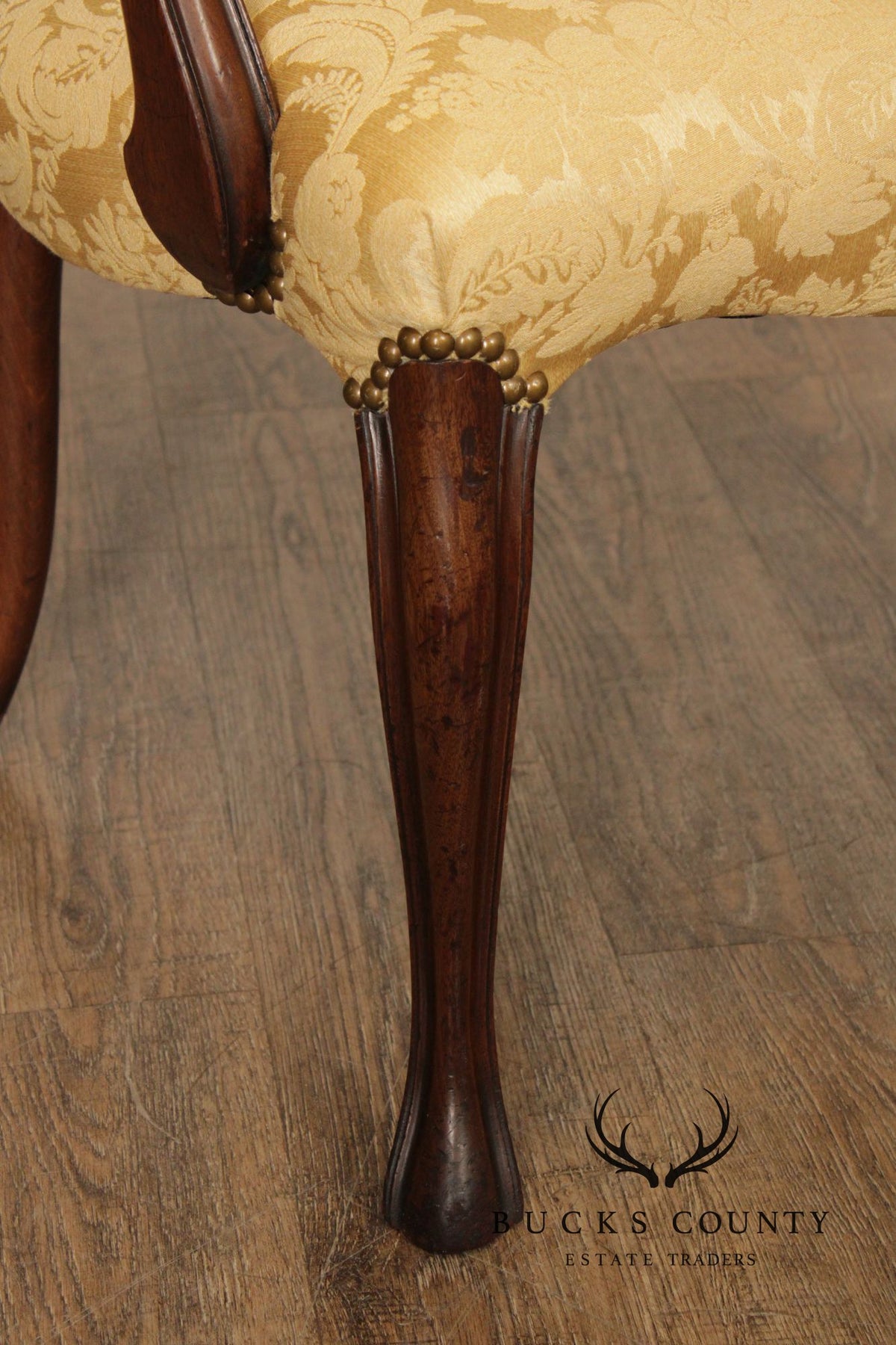 Queen Anne Style Vintage Pair of Mahogany Upholstered Armchairs