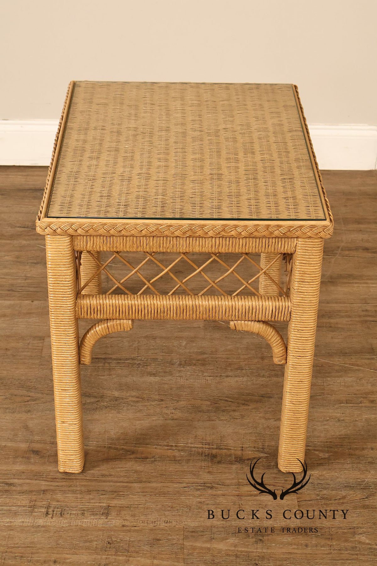 Lexington Henry Link Glass Top Wicker Side Table