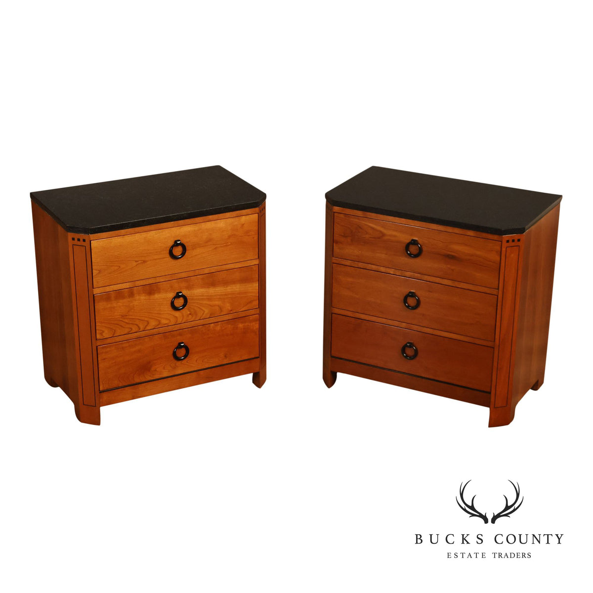 Stickley 21st Century Collection Pair of Granite Top Cherry Nightstands