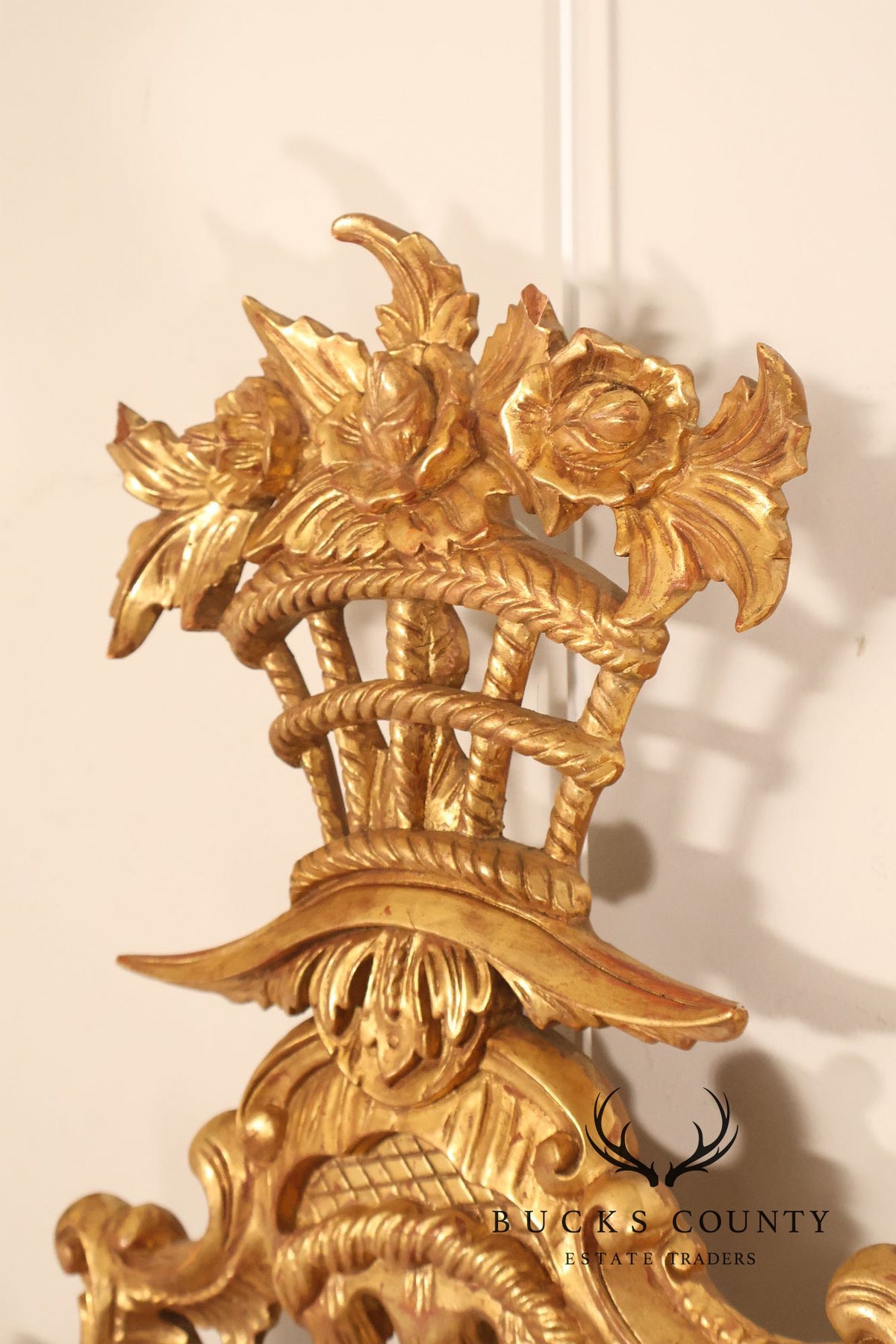 Italian Giltwood Rococo Style Wall Mirror with Floral Carved Frame
