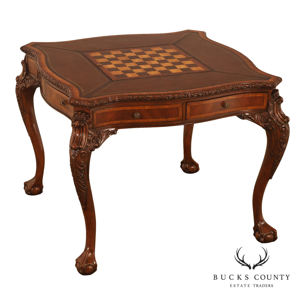 Lloyd Buxton Leather Top Four Drawer Gaming Table With Backgammon And Chess Board