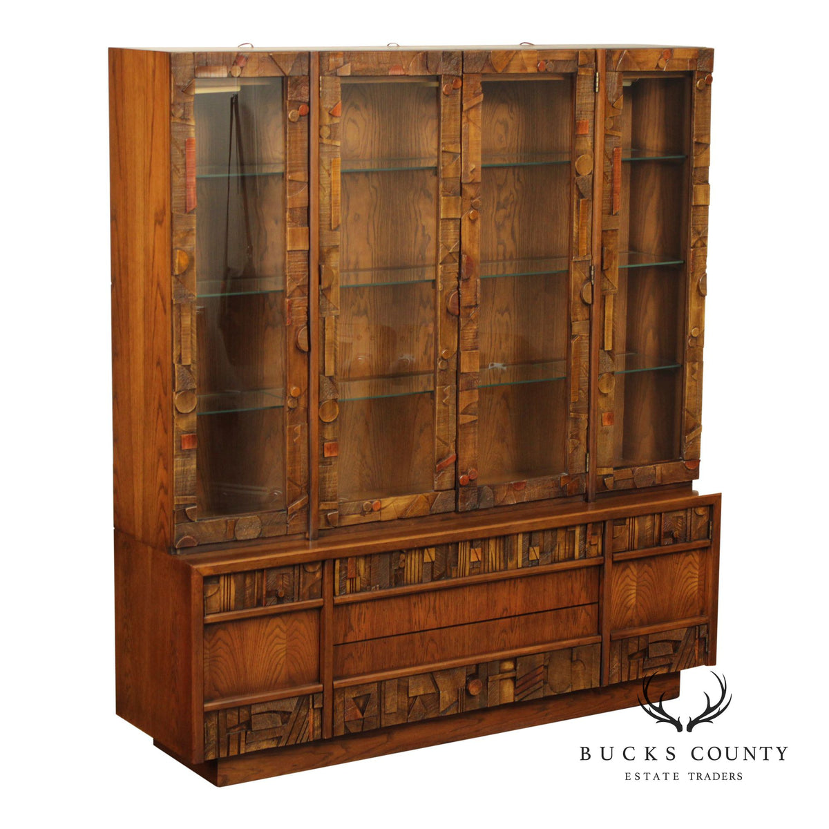 Lane 'Pueblo' Brutalist Oak China Cabinet