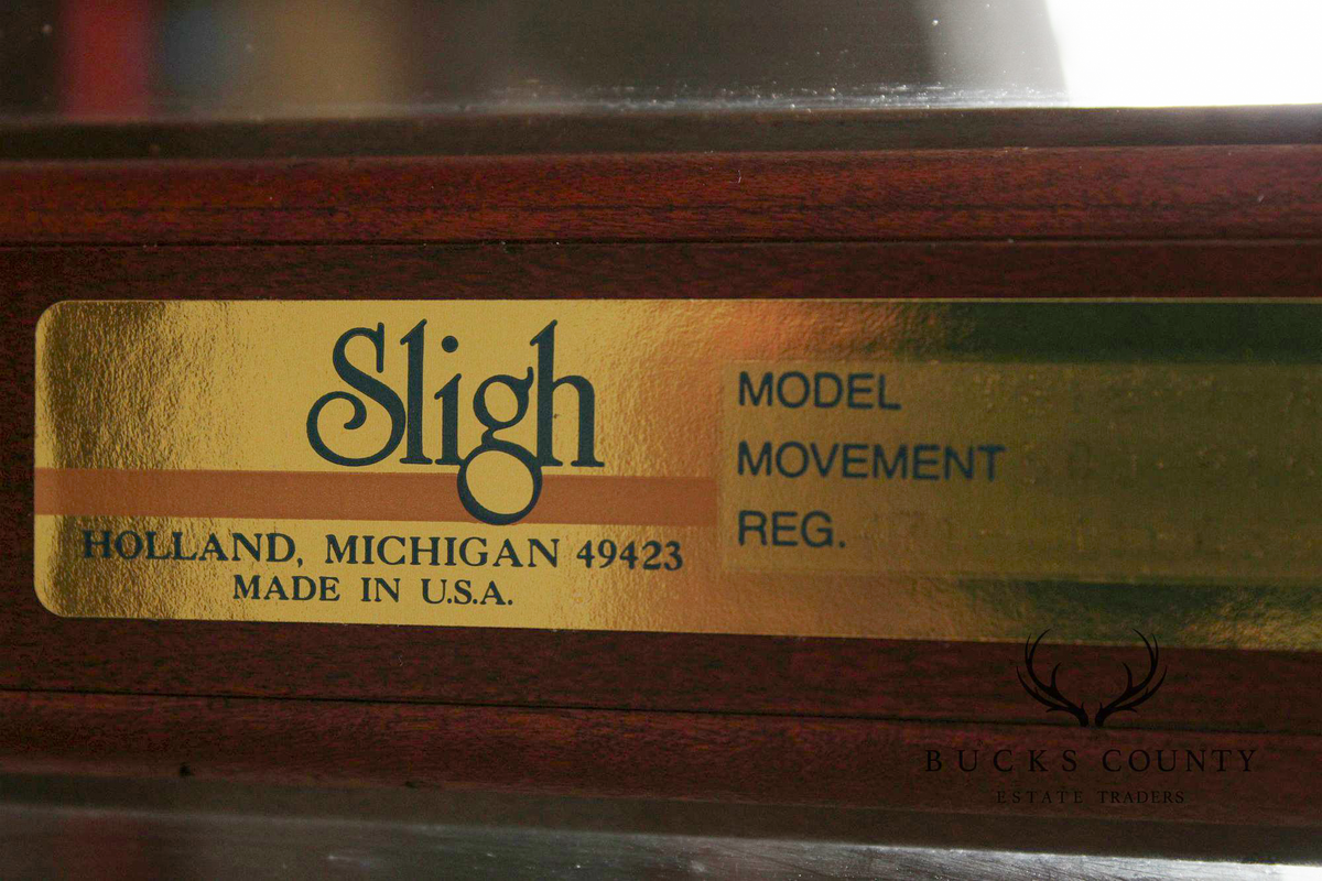 Sligh Mahogany Inlaid Grandfather Clock With Moon Phase Dial