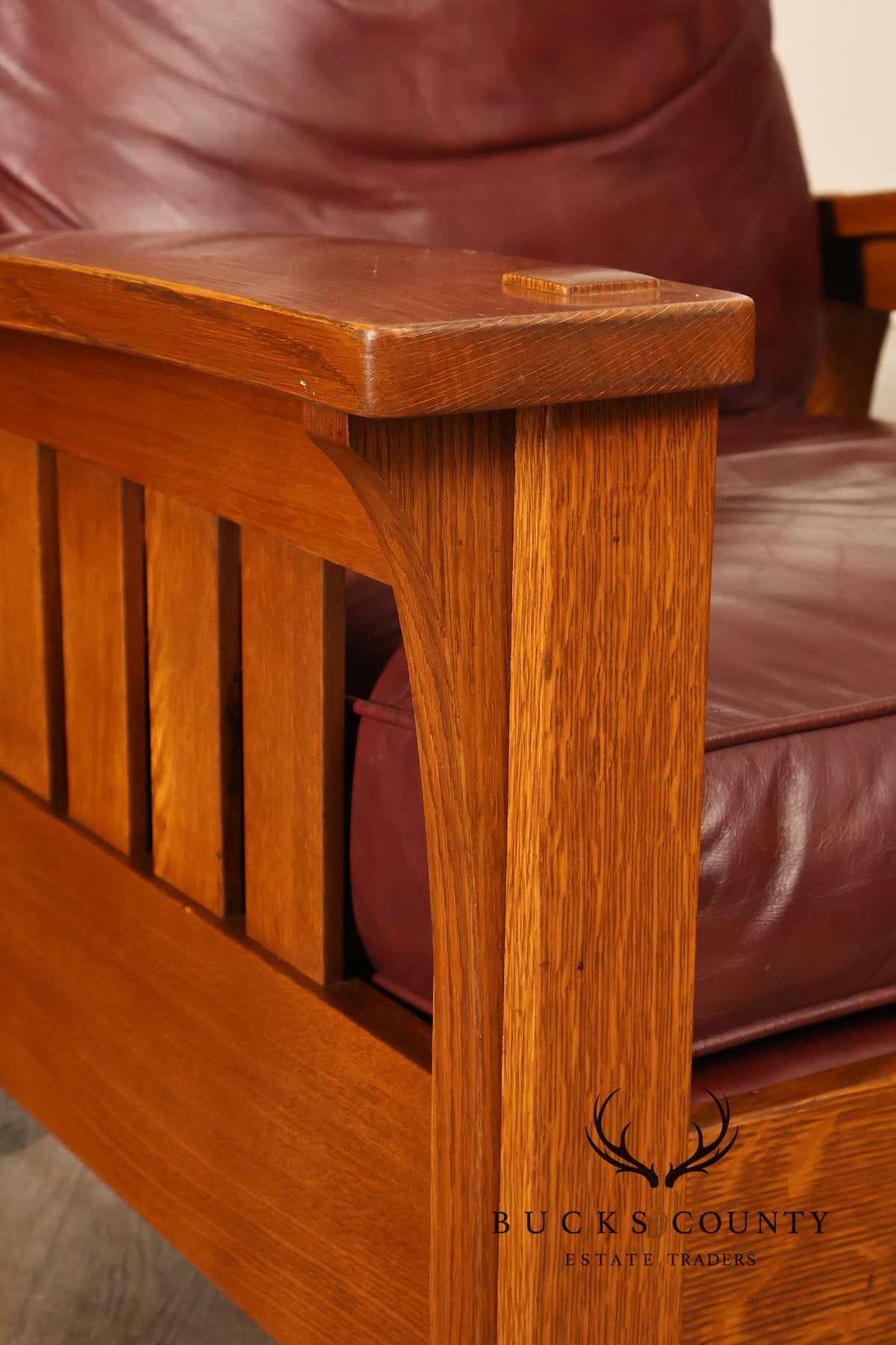 Stickley Mission Collection Oak And Leather Bow Arm Morris Chair
