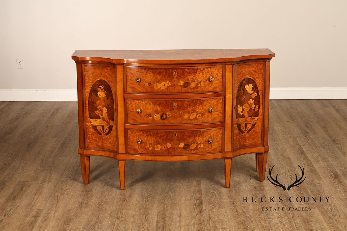 Italian Neoclassical Style Pair of Burl Wood Inlaid Sideboards