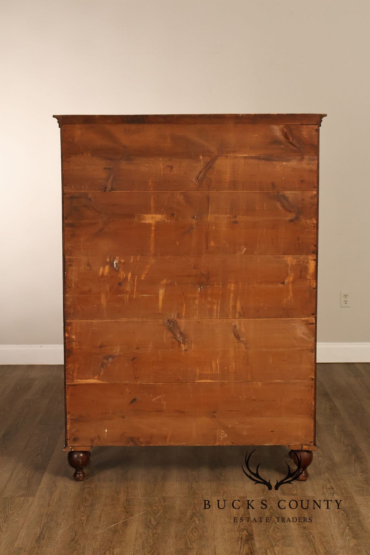 Antique American Classical Mahogany Tall Chest Of Drawers With Glass Knobs
