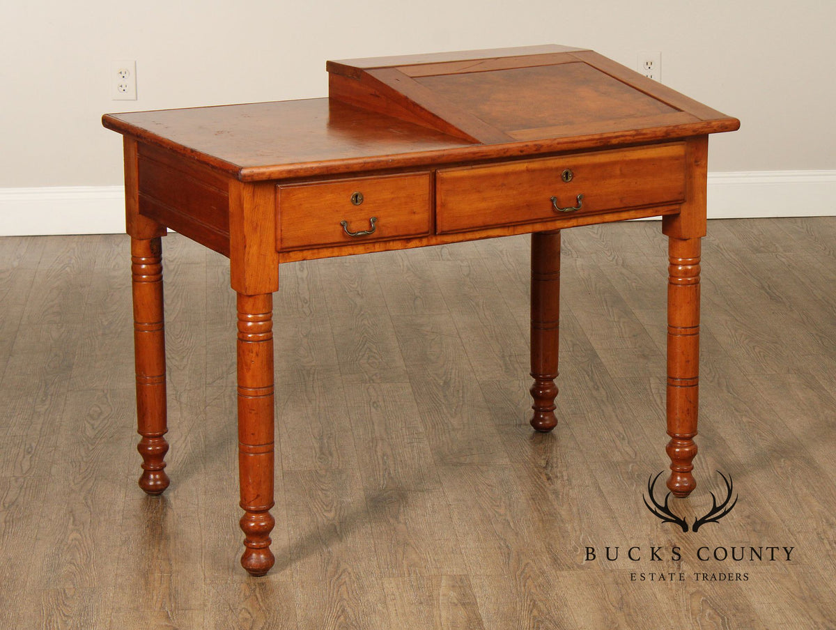 Antique Early American Applewood Slant Top Writing Desk