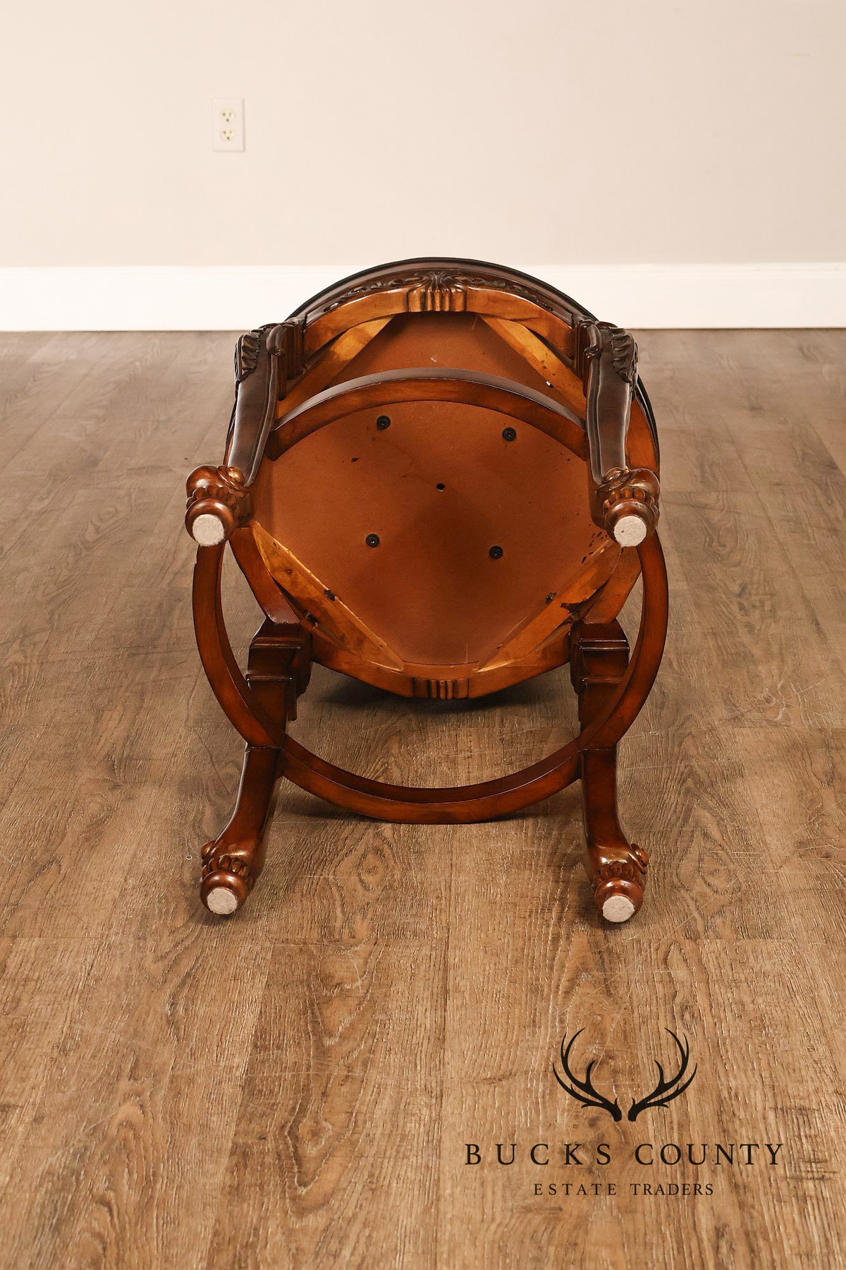Quality Set Of Four Carved Mahogany Swivel Bar Stools