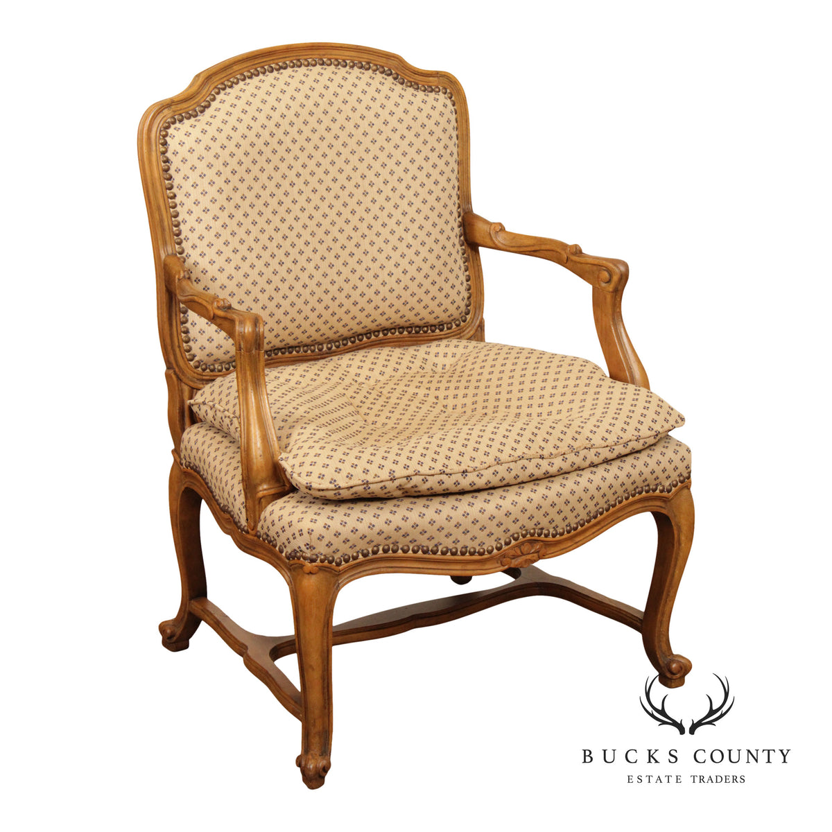 French Provincial Style Carved Frame Fauteuil Armchair