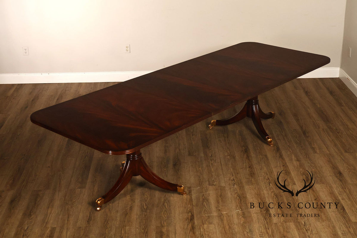 Maitland-Smith Mahogany Double Pedestal Extension Dining Table With Two Leaves
