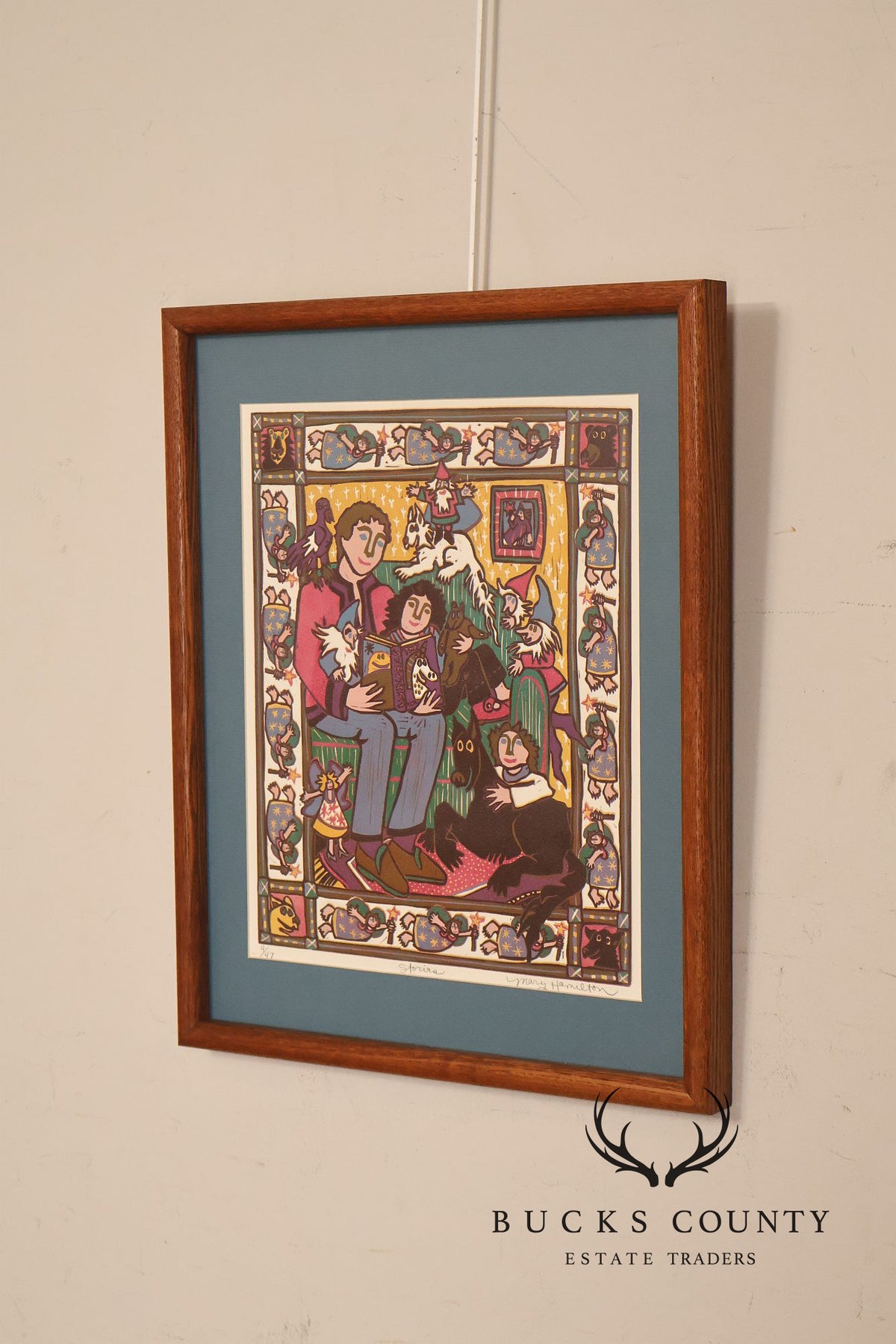 Mary Hamilton Linocut, 'Stories'
