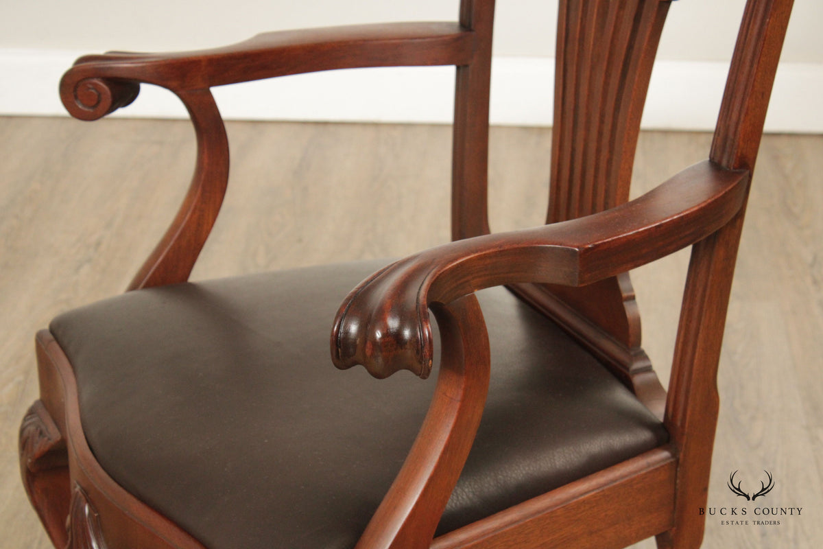 Custom Quality Vintage Chippendale Style Mahogany High-Back Armchair