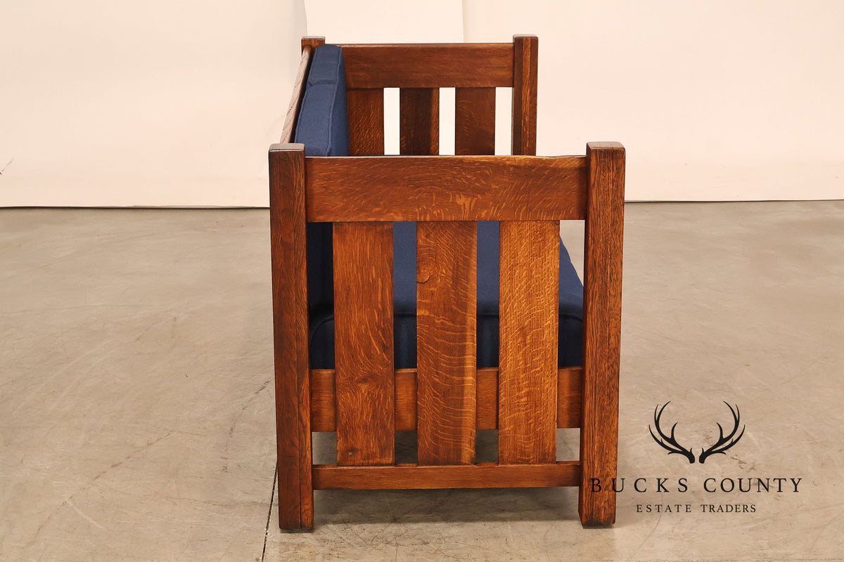 Phoenix Mission Style Quarter Sawn Oak Plank Sofa With Blue Cushions
