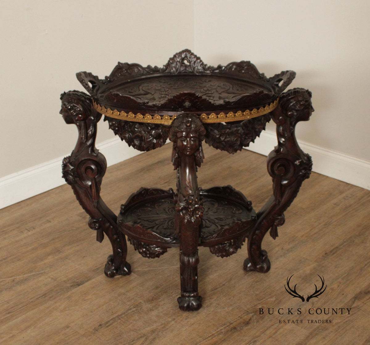 Antique Italian Renaissance Revival Carved Side Table