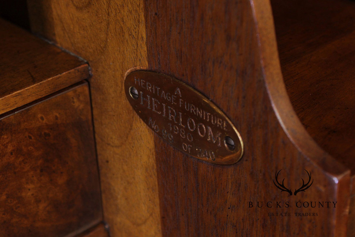 Chippendale Style Burled Walnut Bombe Secretary Desk Bookcase By Heritage Heirloom