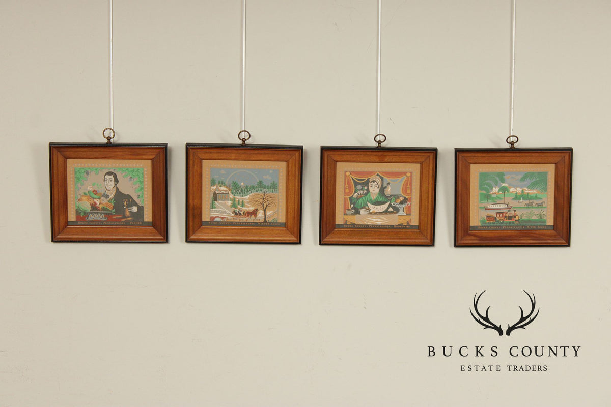 Folk Art Style Set of Four Bucks County Framed Prints