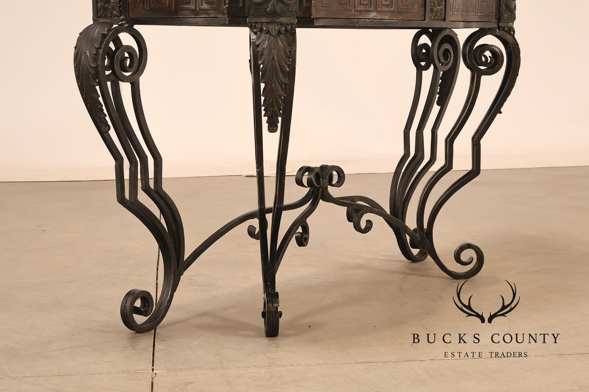 Maitland Smith Greek Key Console Table With Tessellated Marble Top
