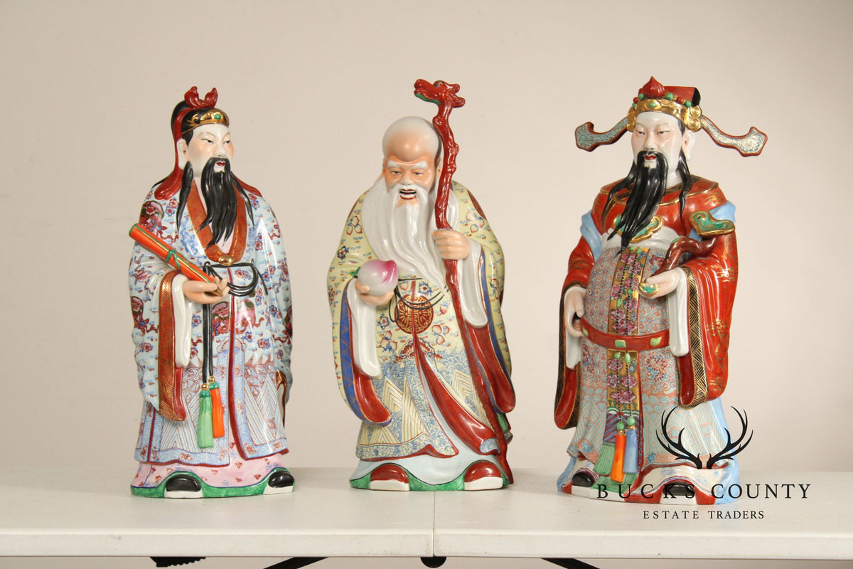 Set Of 3 Chinese Porcelain Fu Lu Shou Immortal Figurines
