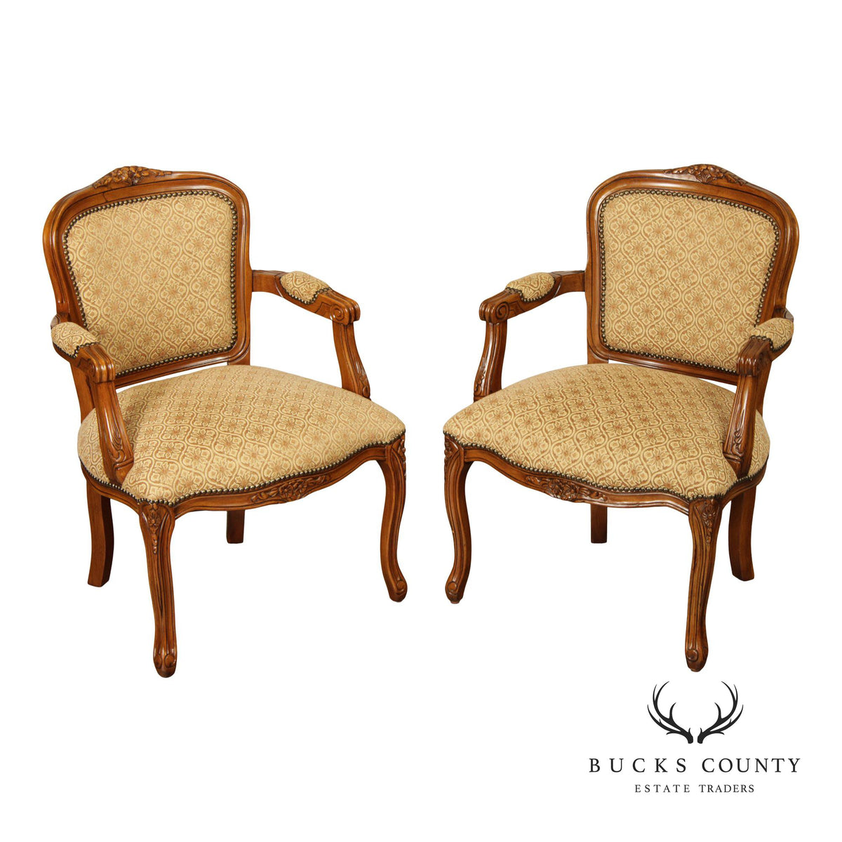 French Louis XV Style Pair of Fauteuil Armchairs