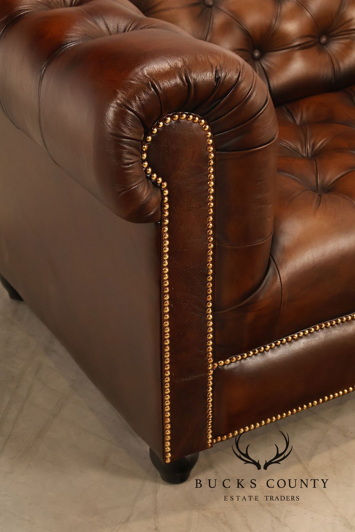 Chesterfield Style 6 Foot Cognac Brown Tufted Leather Sofa