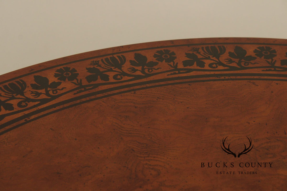 Baker Stately Homes Burlwood Round Inlaid Center Tabe