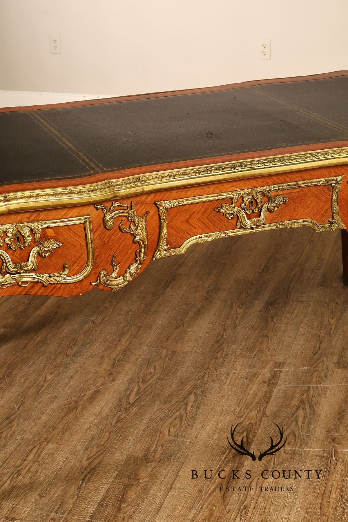 French Napoleon III Style Leather Top Executive Desk