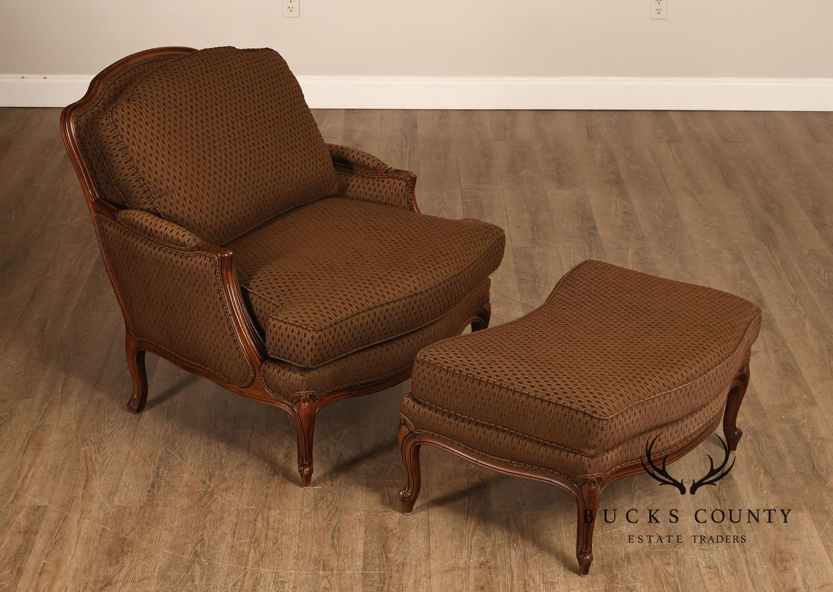Ethan Allen French Louis XV Style 'Versailles' Armchair and Ottoman