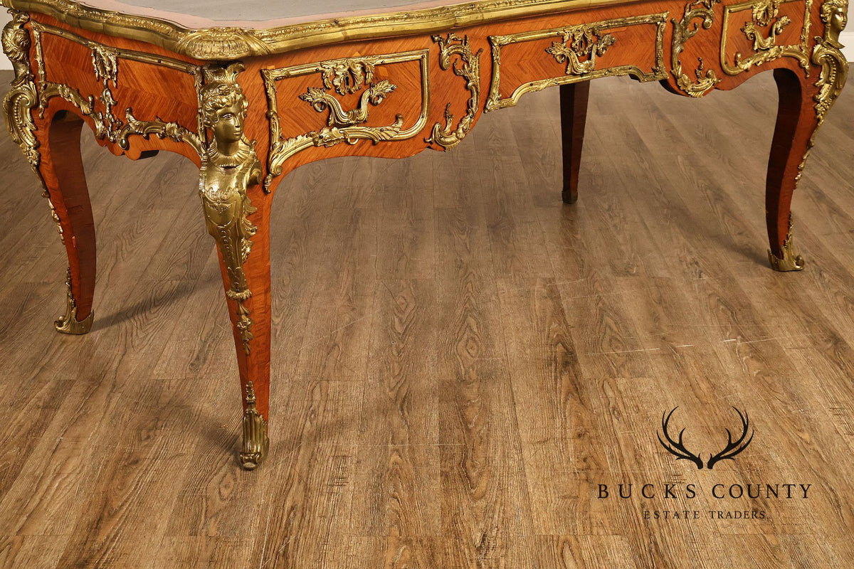 French Napoleon III Style Leather Top Executive Desk