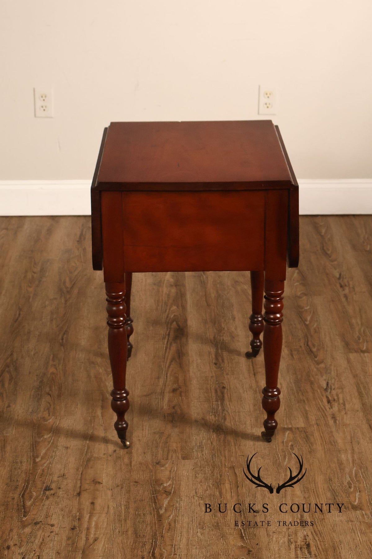 Antique American Sheraton Style Cherry And Tiger Maple Drop Leaf Work Table