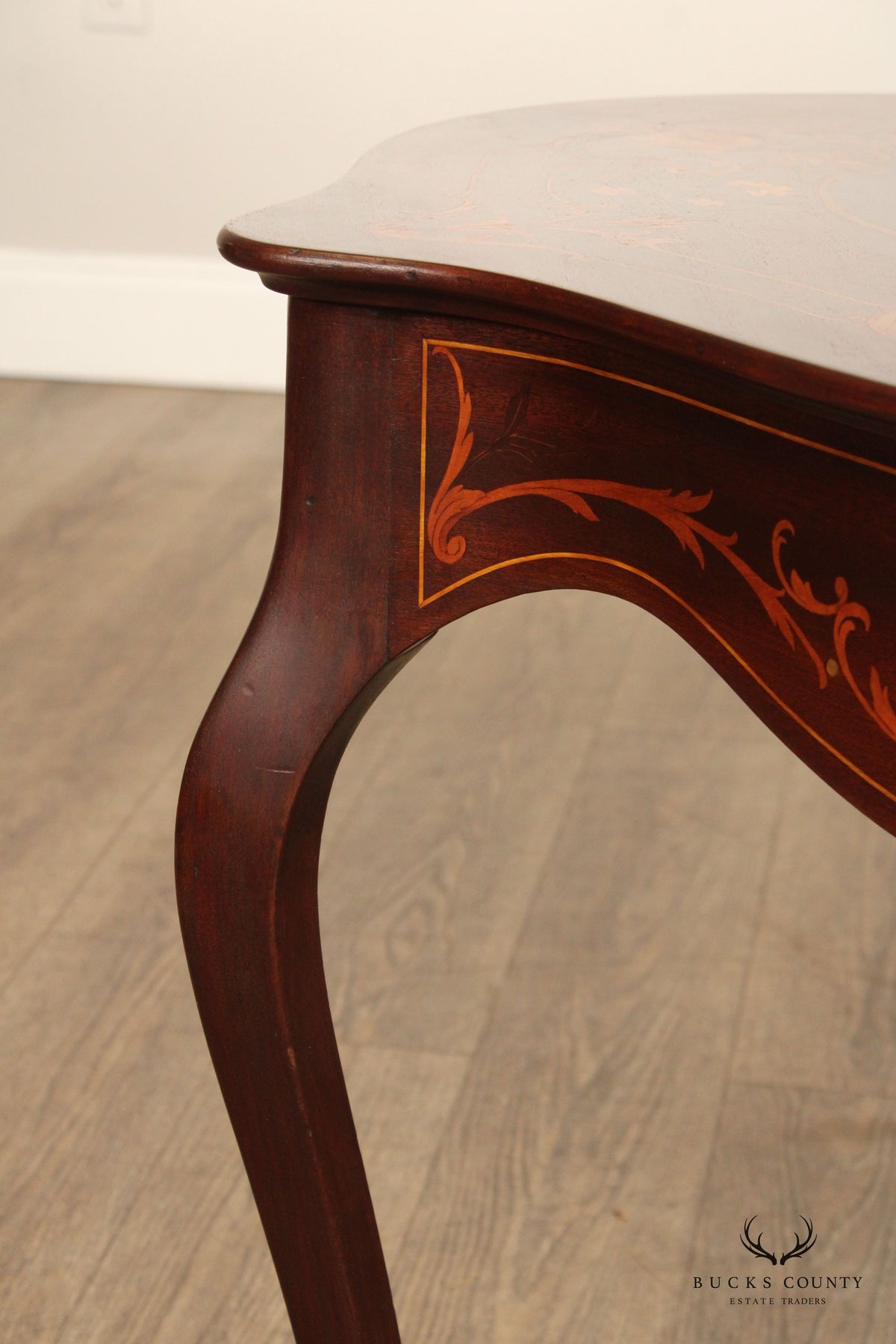 Antique Inlaid Mahogany Center Table With Floral Marquetry And Mother Of Pearl Accents