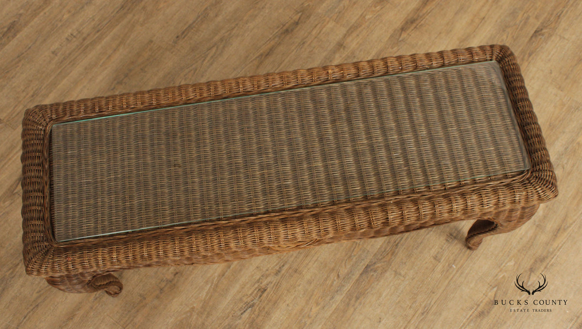 ETHAN ALLEN VICTORIAN STYLE VINTAGE WICKER CONSOLE TABLE