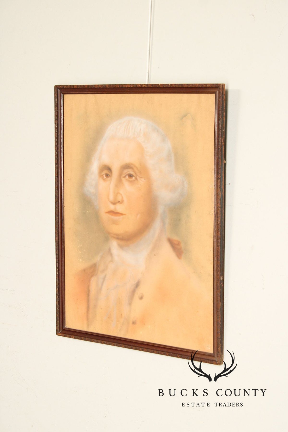 Antique Pastel Portrait Of George Washington In Carved Wood Frame
