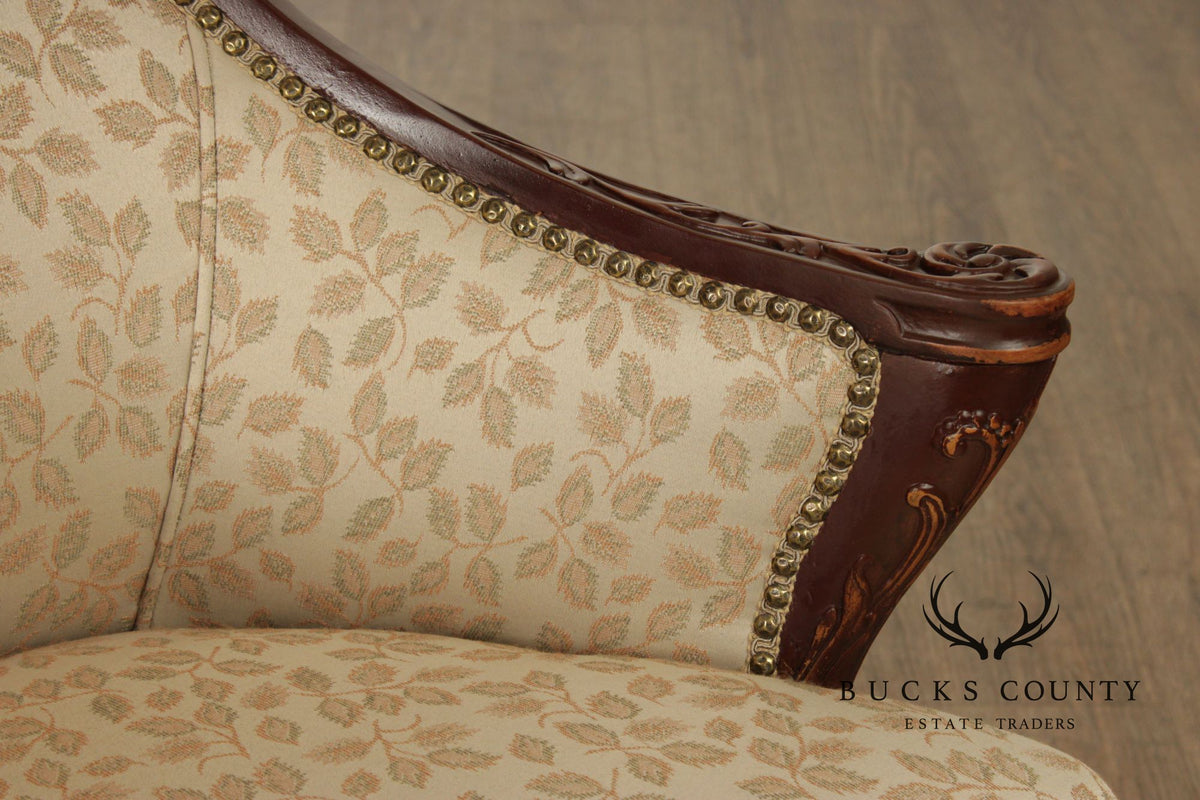 1930's French Louis XVI Style Carved Mahogany Fireside Bergere Chair