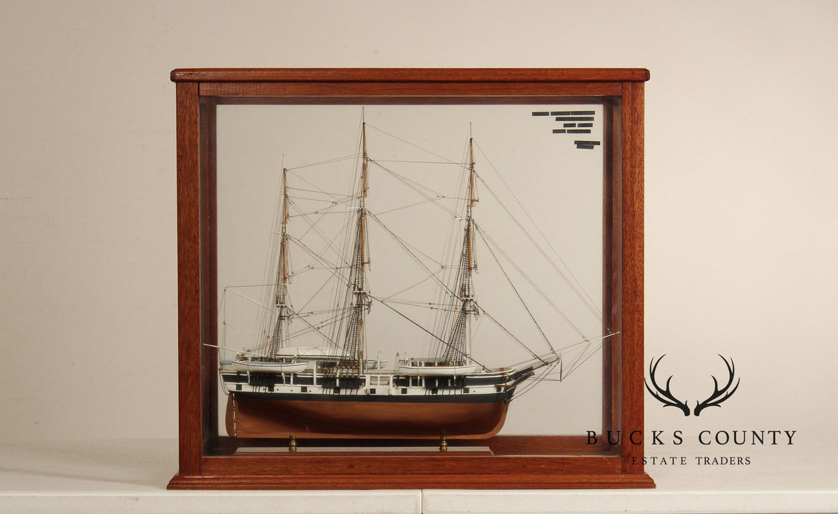 Charles W. Morgan 1841 Whaling Ship Wooden Model In Glass Display Case