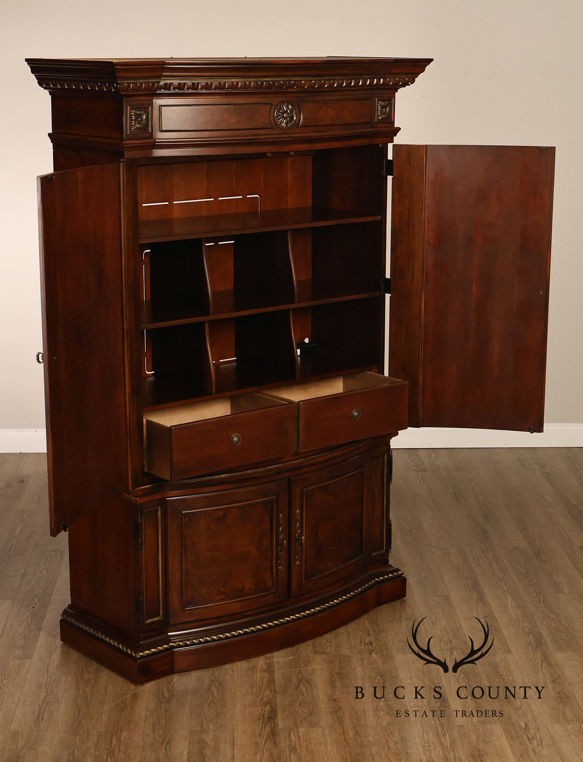Drexel Heritage Hampshire Traditional Burl Wood Entertainment Armoire