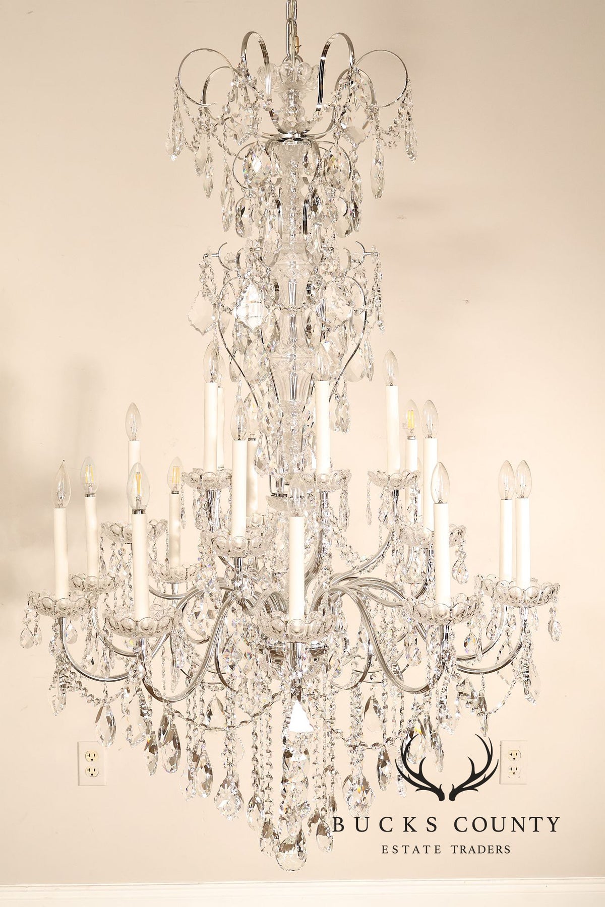 Schonbek Twenty-Light Crystal Two-Tier Polished Silver Chandelier
