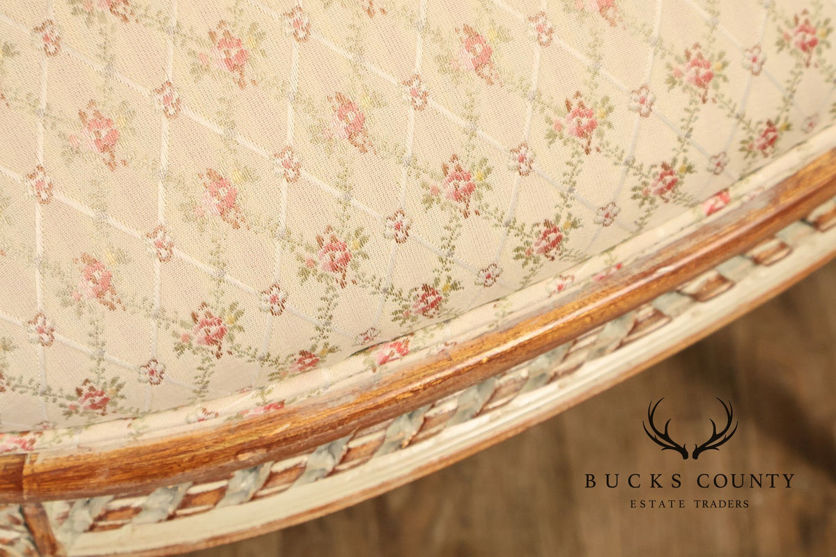 French Louis XVI Style Pair of Cream Painted Armchairs