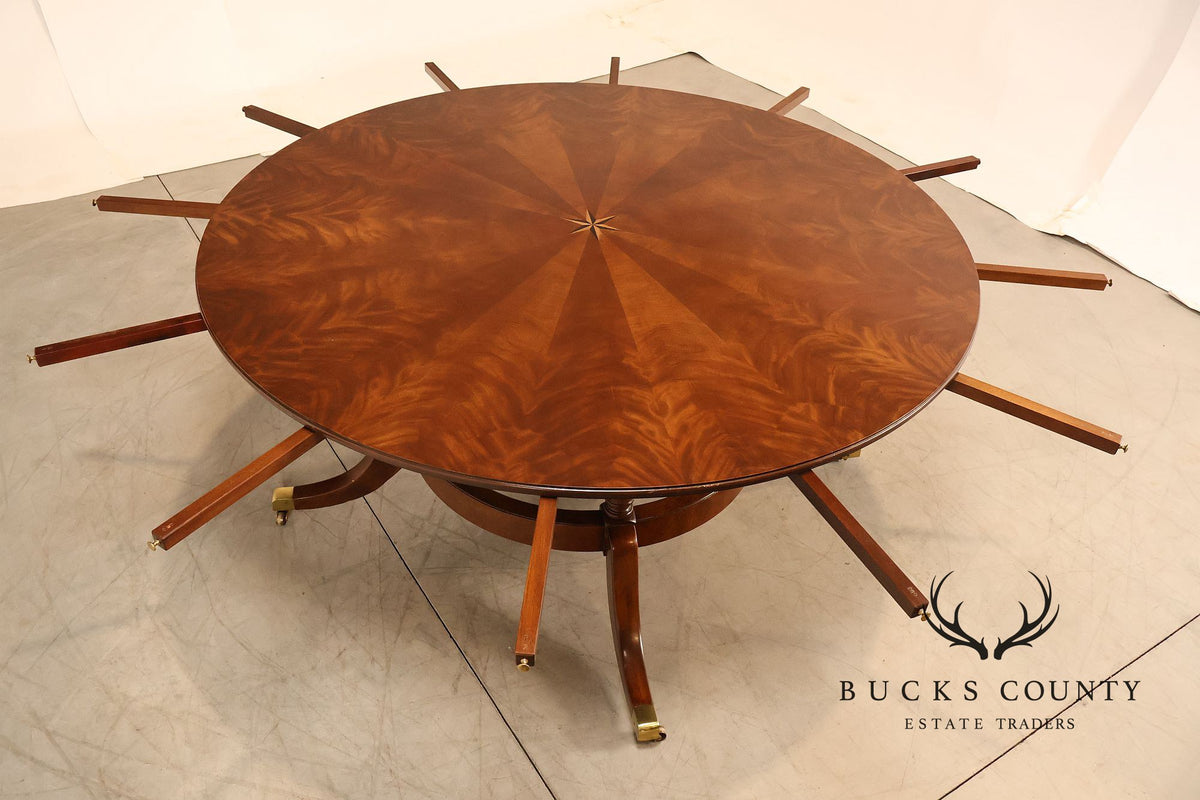 E.J. Victor Regency Style Round Inlaid Mahogany Pedestal Dining Table