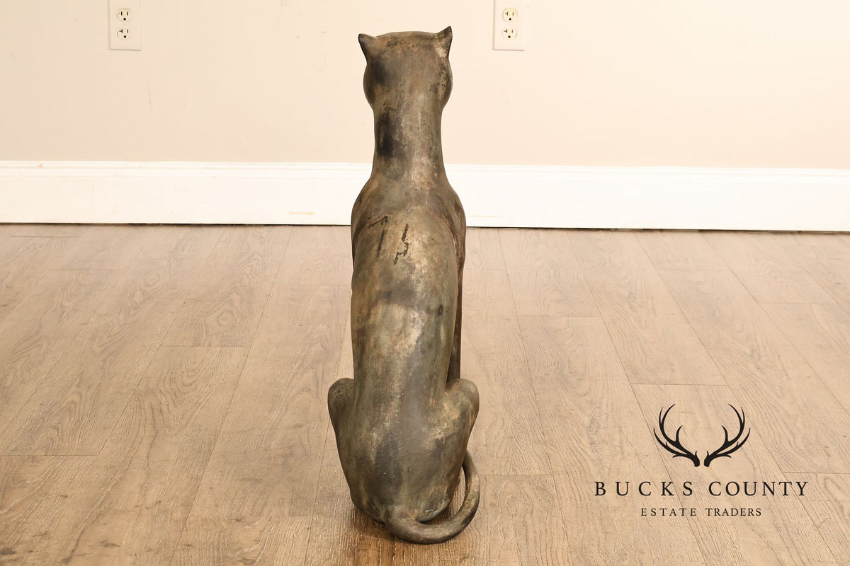 Egyptian Revival Bronze Pair Of Seated Cat Garden Sculptures
