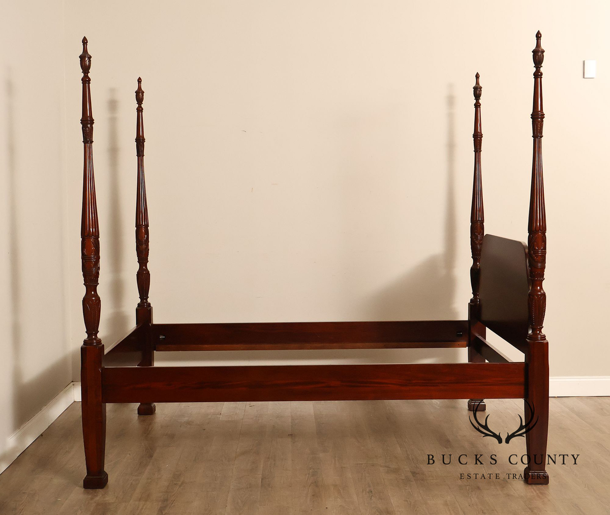 Lexington Queen Size Solid Mahogany Rice Carved Poster Bed