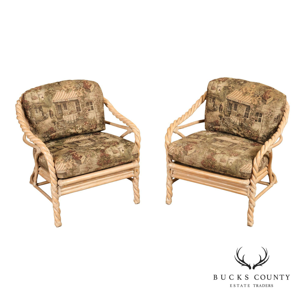 Vintage McGuire Pair of Twisted Rattan Lounge Chairs